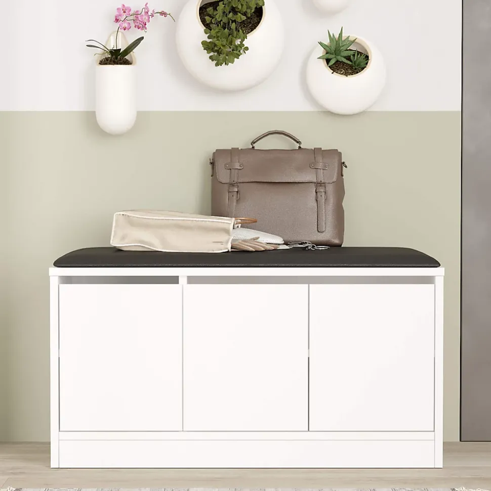 Banc à chaussures Cocos 46x89,5x35,5 Panneau de particules Simili-cuir Blanc Gris Foncé Moderne