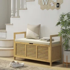 Banc à chaussures coffre de rangement 2 en 1 avec coussin bambou