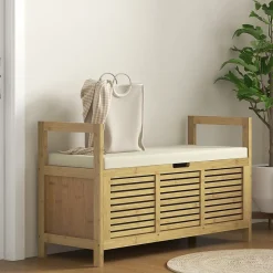 Banc à chaussures coffre de rangement 2 en 1 avec coussin bambou
