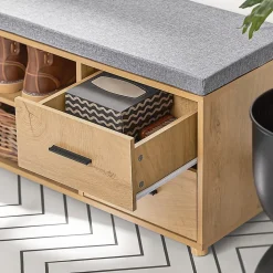 Banc à Chaussures coussin rembourré 2 compartiments 1 porte et 2 tiroirs, FSR148-N, SoBuy
