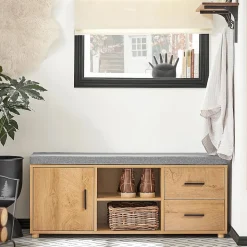 Banc à Chaussures coussin rembourré 2 compartiments 1 porte et 2 tiroirs, FSR148-N, SoBuy