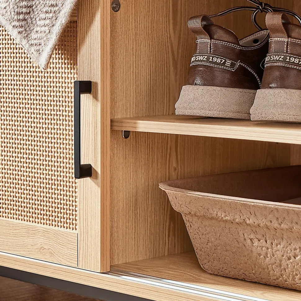 Banc à Chaussures Coussin 2 Portes Coulissante Façades Rotin Tissé, FSR154-N, SoBuy