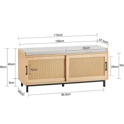 Banc à Chaussures Coussin 2 Portes Coulissante Façades Rotin Tissé, FSR154-N, SoBuy
