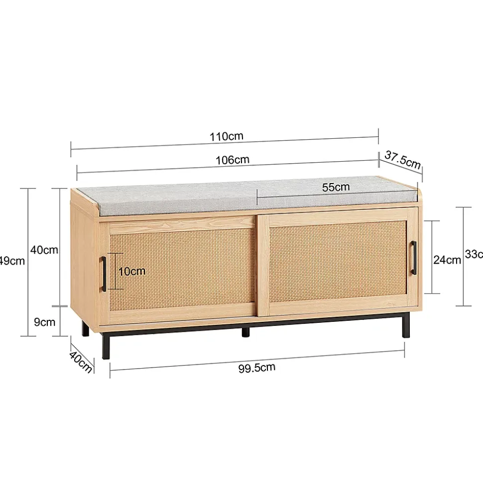 Banc à Chaussures Coussin 2 Portes Coulissante Façades Rotin Tissé, FSR154-N, SoBuy