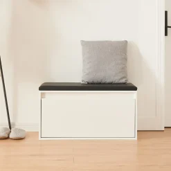 Banc à chaussures Degerfors 80 x 39 x 45 cm blanc noir en.casa