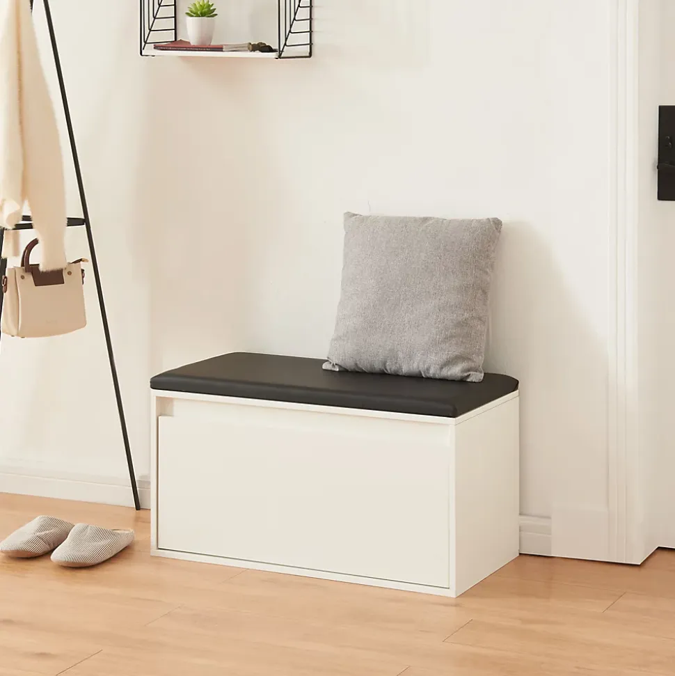 Banc à chaussures Degerfors 80 x 39 x 45 cm blanc noir en.casa