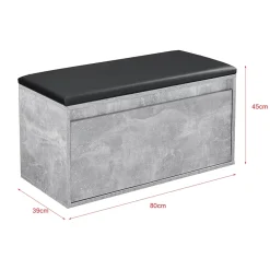 Banc à chaussures Degerfors 80 x 39 x 45 cm effet béton noir en.casa