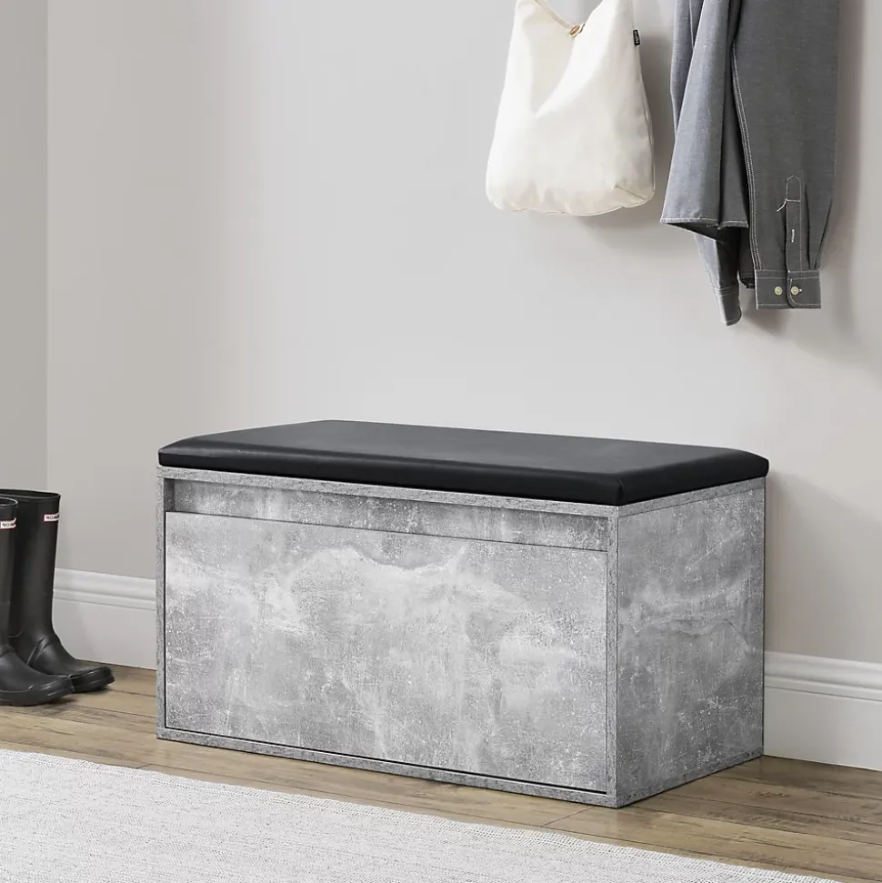 Banc à chaussures Degerfors 80 x 39 x 45 cm effet béton noir en.casa