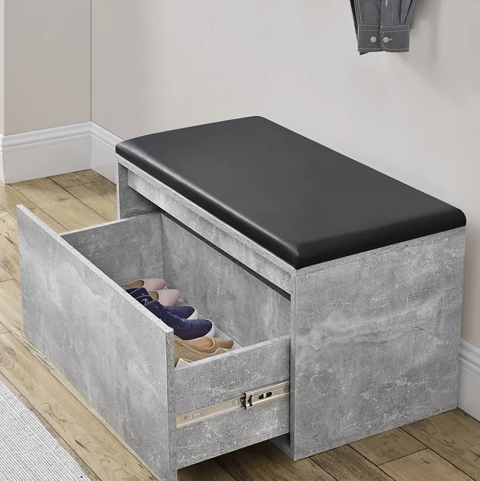 Banc à chaussures Degerfors 80 x 39 x 45 cm effet béton noir en.casa