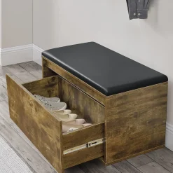 Banc à chaussures Degerfors 80 x 39 x 45 cm effet chêne foncé noir en.casa