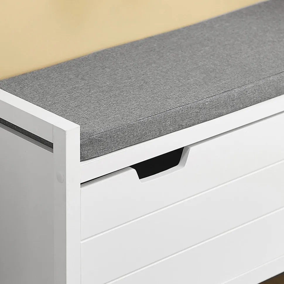Banc à Chaussures Meuble Entrée avec Coussin Rembourré et 1 Abattant, FSR97-W, SoBuy