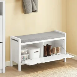Banc à Chaussures Meuble Entrée avec Coussin Rembourré et 1 Abattant, FSR97-W, SoBuy