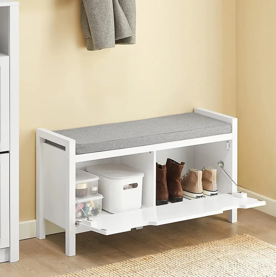 Banc à Chaussures Meuble Entrée avec Coussin Rembourré et 1 Abattant, FSR97-W, SoBuy