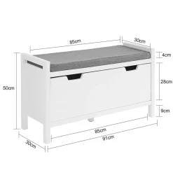 Banc à Chaussures Meuble Entrée avec Coussin Rembourré et 1 Abattant, FSR97-W, SoBuy
