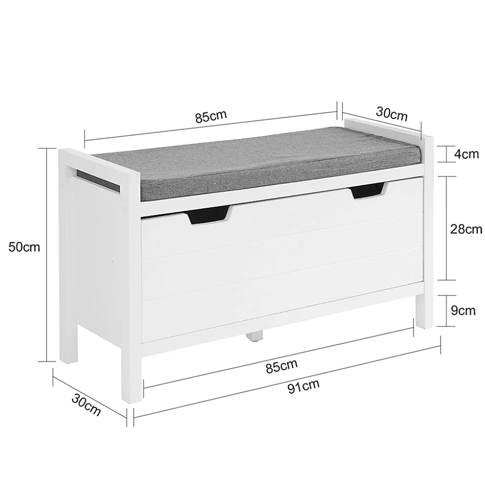 Banc à Chaussures Meuble Entrée avec Coussin Rembourré et 1 Abattant, FSR97-W, SoBuy