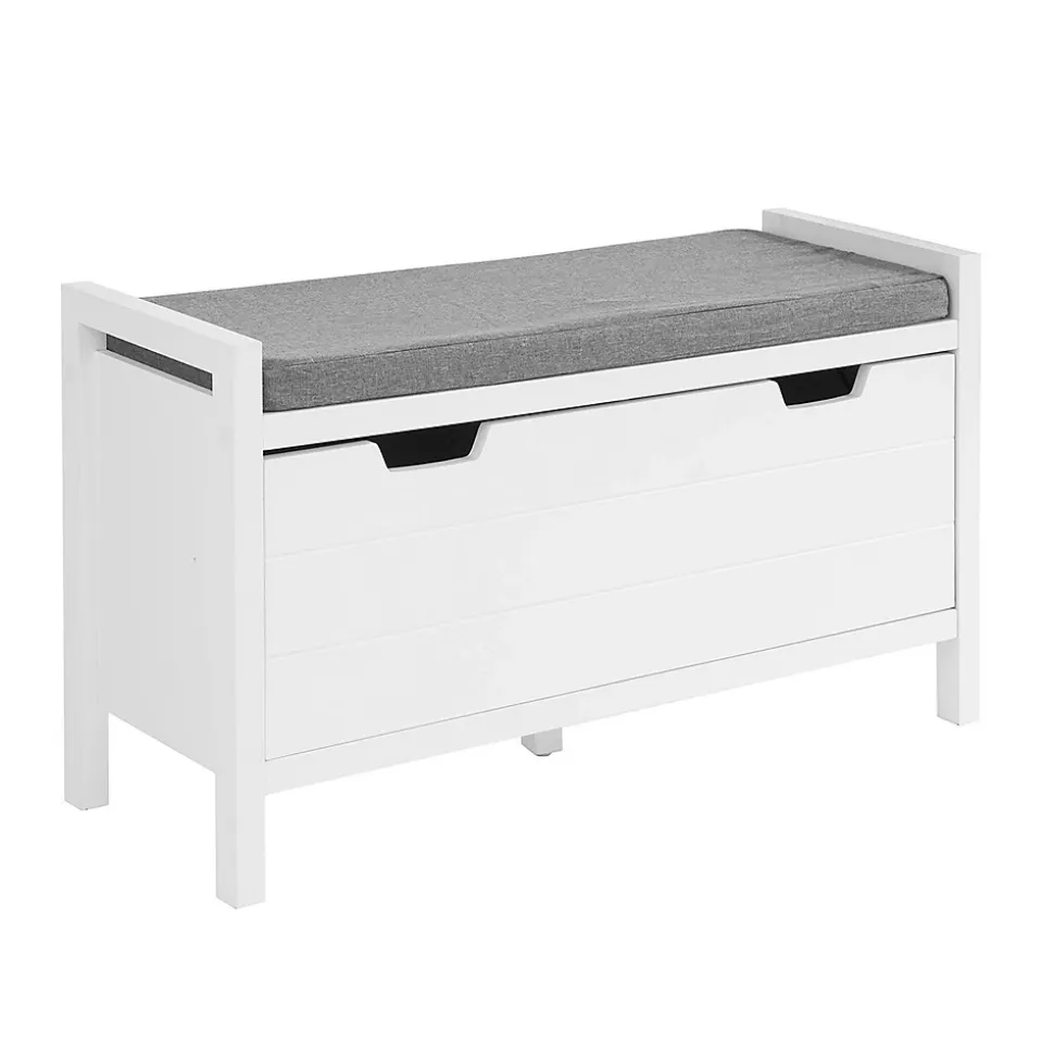 Banc à Chaussures Meuble Entrée avec Coussin Rembourré et 1 Abattant, FSR97-W, SoBuy