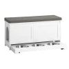 Banc à Chaussures Meuble Litière Chat, 2 Portes, 3 Bols Intégrés, Coussin, FSR136-W, SoBuy