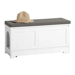 Banc à Chaussures Meuble Litière Chat, 2 Portes, 3 Bols Intégrés, Coussin, FSR136-W, SoBuy