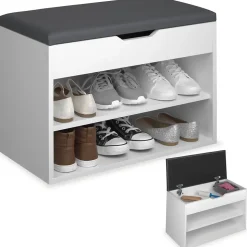 Banc à chaussures Pour 6 paires avec Assise rembourrée blanc