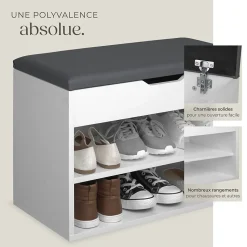 Banc à chaussures Pour 6 paires avec Assise rembourrée blanc