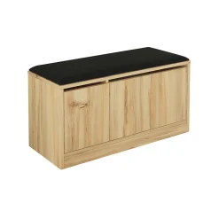 Banc à chaussures Salasal 46x89,5x35,5 Panneau de particules Simili-cuir Chêne clair Gris Foncé Moderne