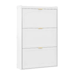 Banc à chaussures étroit avec 3 volets, armoire à chaussures, commode à chaussures,76x23x118cm,blanc