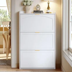 Banc à chaussures étroit avec 3 volets, armoire à chaussures, commode à chaussures,76x23x118cm,blanc