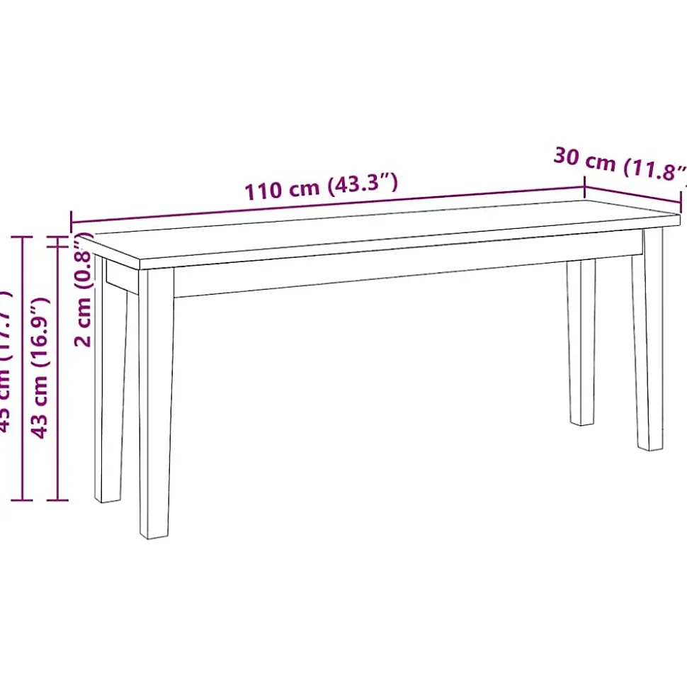 Banc 110 cm bois massif caoutchouc vidaXL