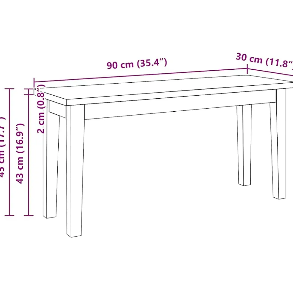 Banc 90 cm bois massif caoutchouc vidaXL