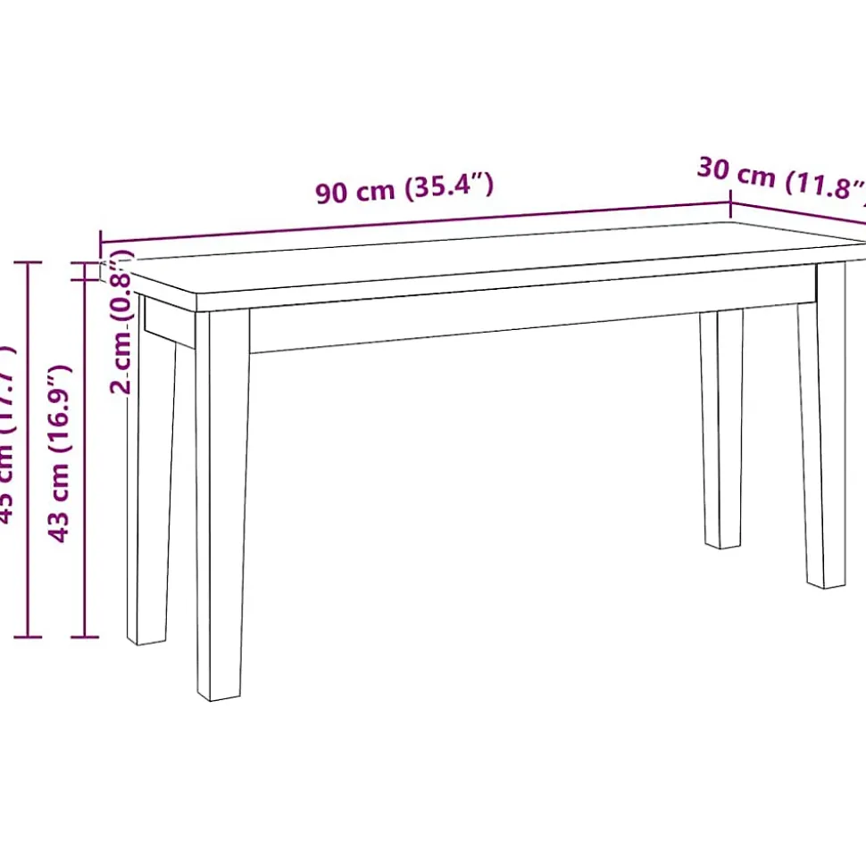 Banc 90 cm bois massif caoutchouc vidaXL