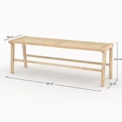 Banc 120 cm en bois de teck et cannage - Kuna