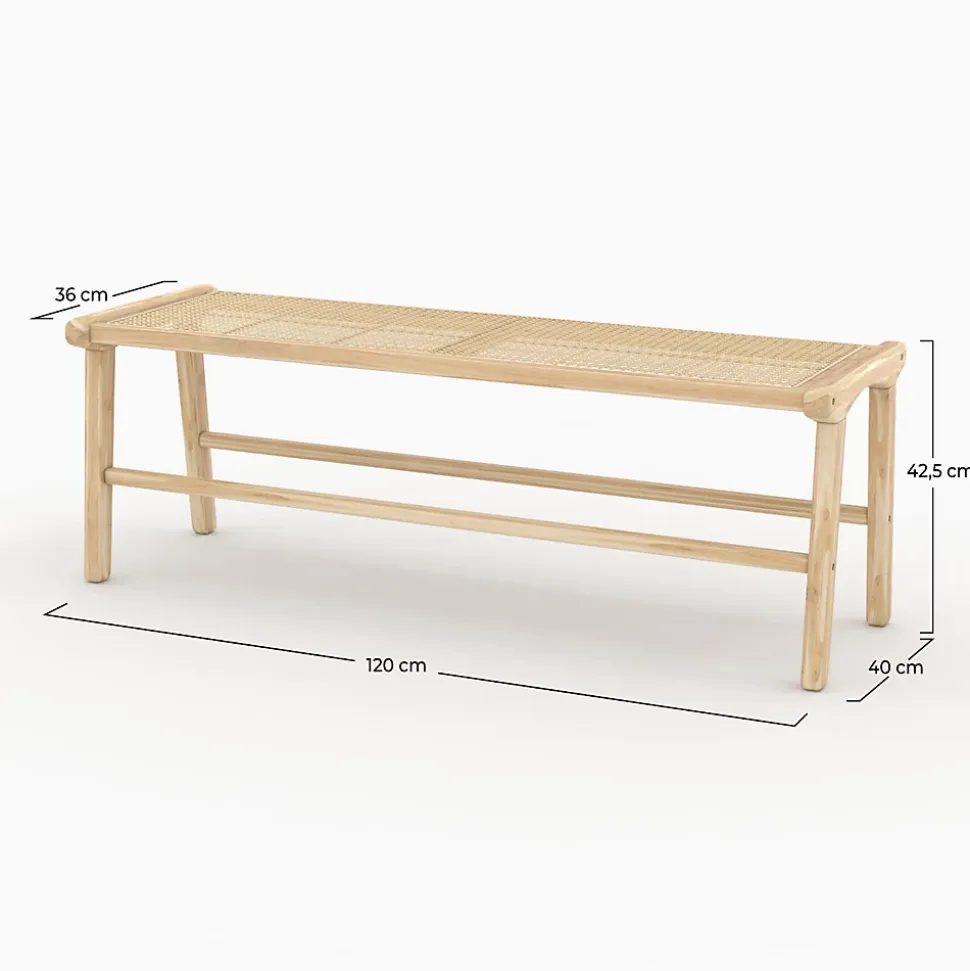 Banc 120 cm en bois de teck et cannage - Kuna