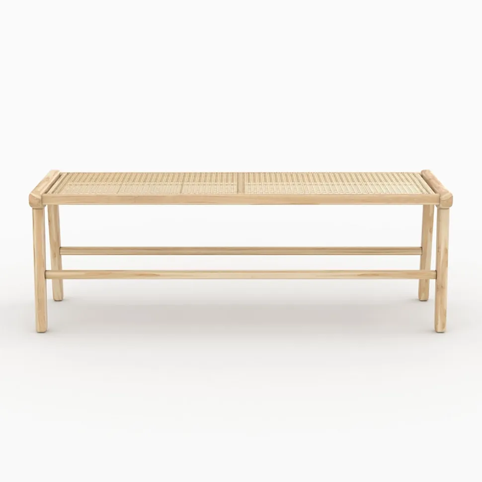 Banc 120 cm en bois de teck et cannage - Kuna