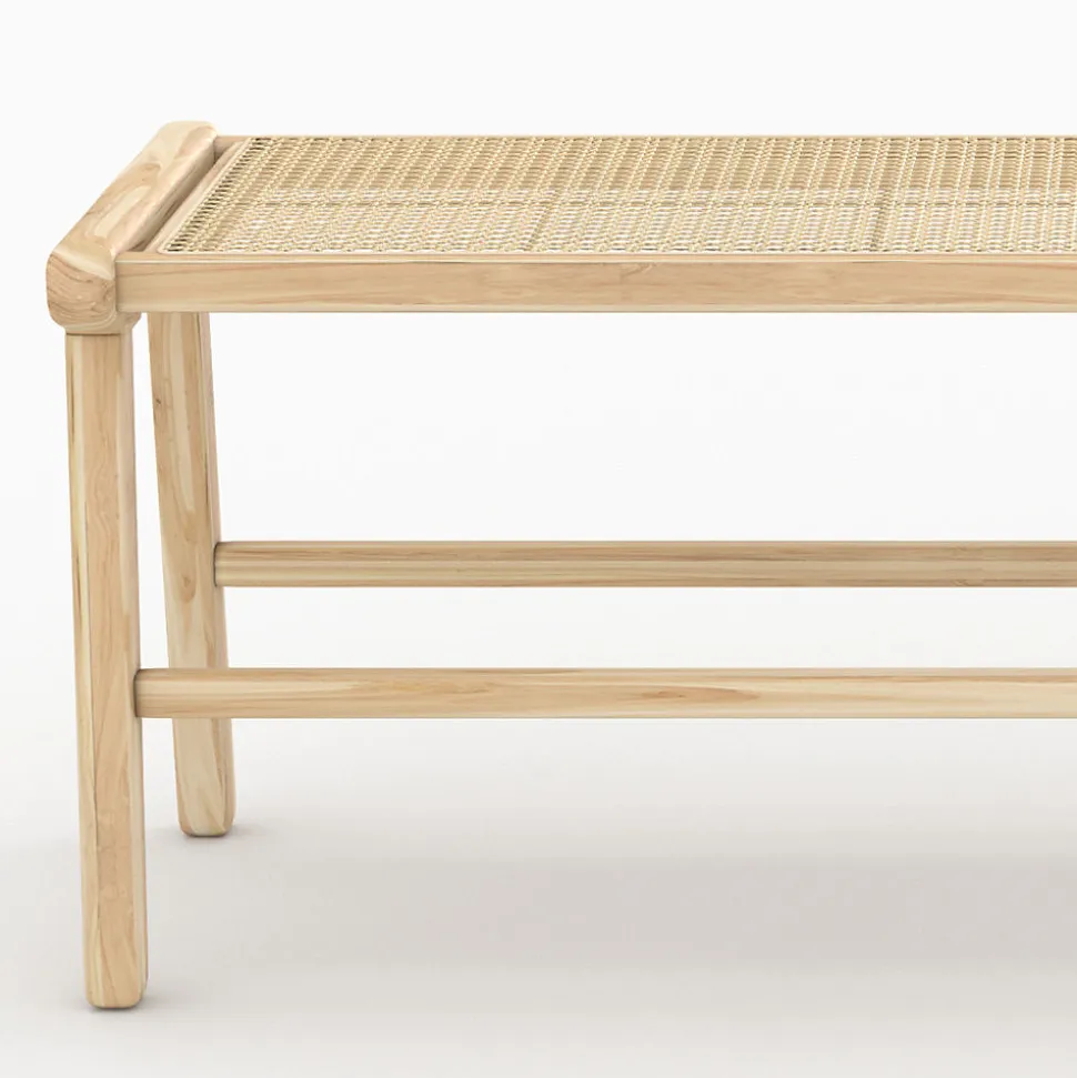 Banc 120 cm en bois de teck et cannage - Kuna