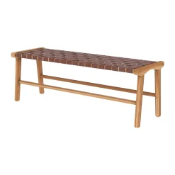 Banc 120 cm en cuir tressé marron et bois de teck - Kuna