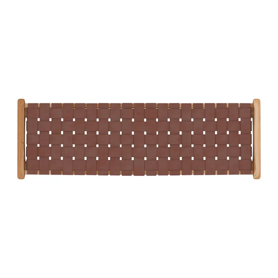 Banc 120 cm en cuir tressé marron et bois de teck - Kuna