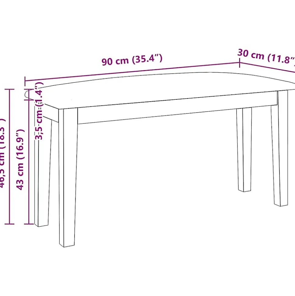 Banc 90 cm marron bois massif caoutchouc vidaXL