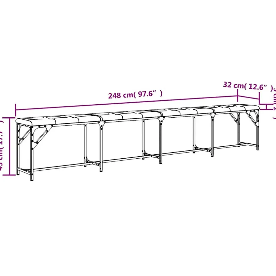 Banc à manger gris foncé 248x32x45 cm acier et tissu vidaXL