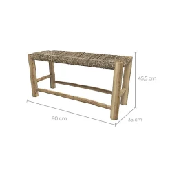 Banc 2 places 90 cm en jonc de mer et branche de teck - Jovan