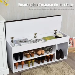Banc a Chaussures avec Coussin Meuble a Chaussure Multifonctionnel en Bois Commode a Chaussures pour Entree