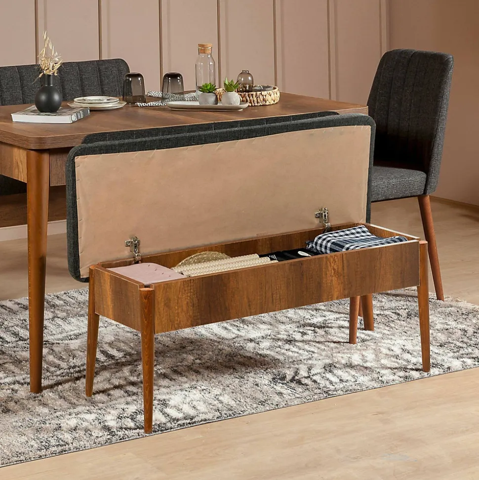 Banc Arielli, Banc polyvalent, Sièges pour les invités, Coffre multifonctionnel, 110x40h85 cm, Noyer et Anthracite