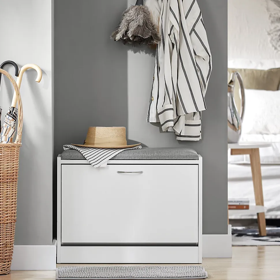 Banc Armoire à Chaussures 1 abattant avec Coussin Meuble d'entrée Coffre, FSR16-HG, SoBuy