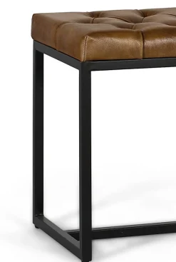 Banc avec assise rembourrée en cuir et pieds en fer