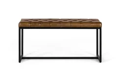 Banc avec assise rembourrée en cuir et pieds en fer