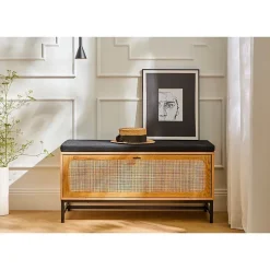 Banc avec Rangement Chaussures et Façade en Rotin L100 cm - JAYA