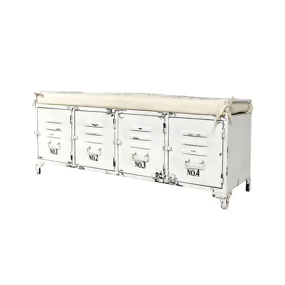 Banc avec rangement en métal blanc Félicie
