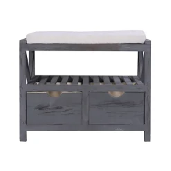 Banc Banquette Assise 2 Tiroirs Bois Gris Shabby Chic 43x65x34