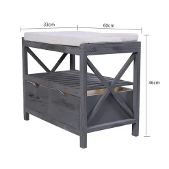 Banc Banquette Assise 2 Tiroirs Bois Gris Shabby Chic 43x65x34