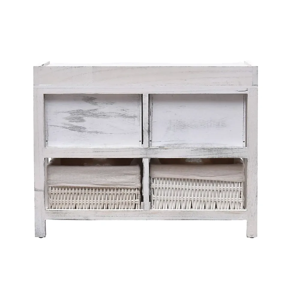Banc Banquette Assise 2 Tiroirs Bois Blanc Shabby 46x60x30