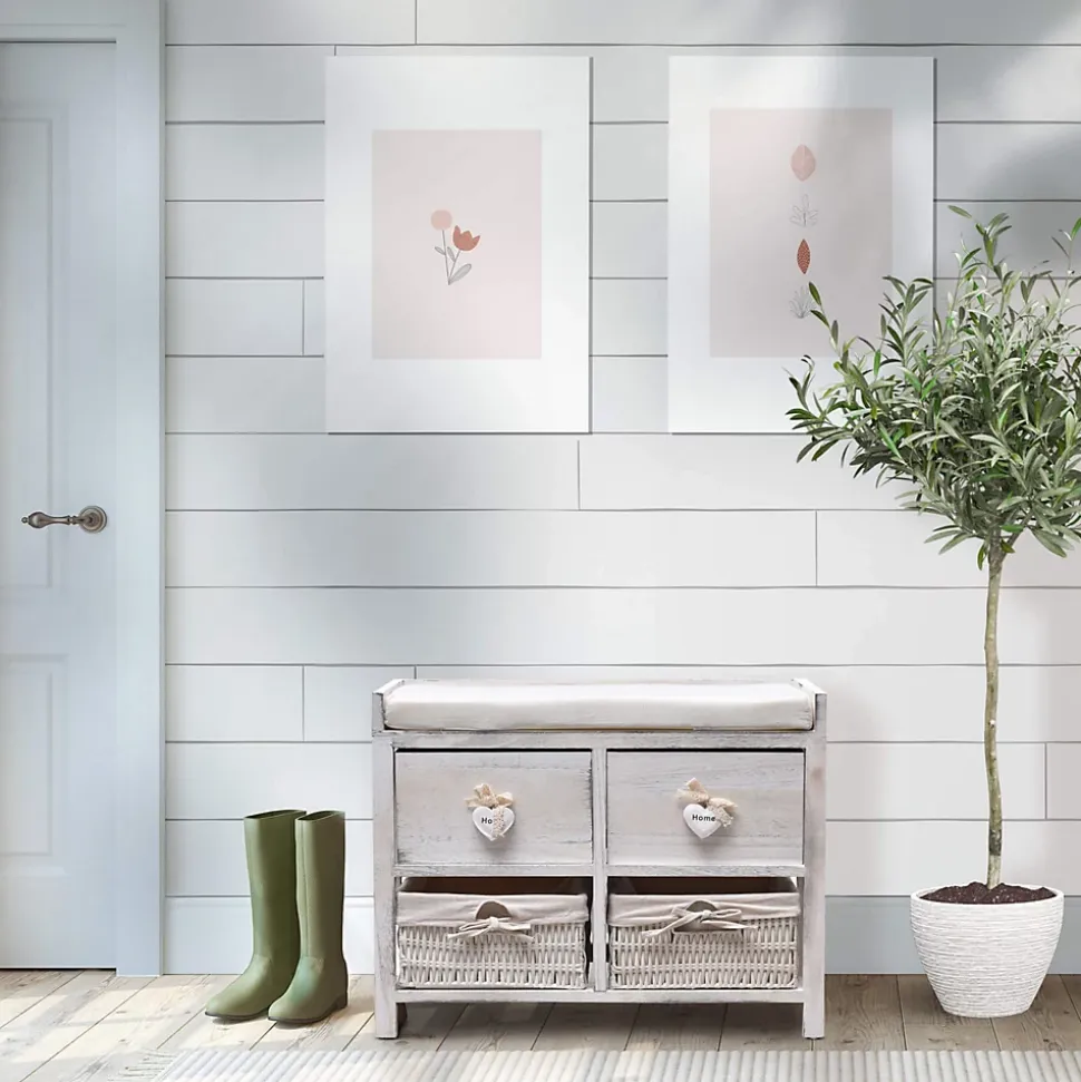 Banc Banquette Assise 2 Tiroirs Bois Blanc Shabby 46x60x30